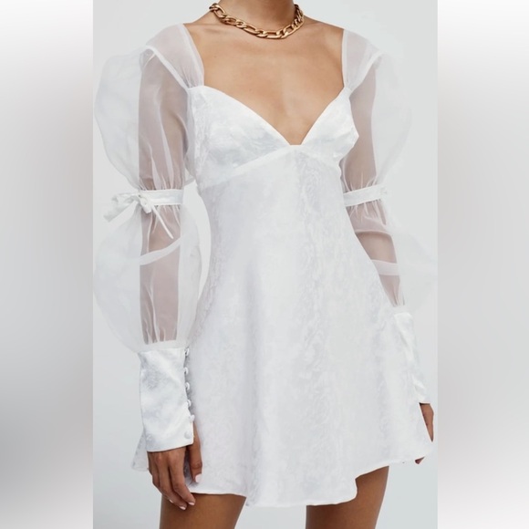 For Love And Lemons Dresses & Skirts - For Love & Lemons Gabrielle Puff Balloon Sheer Sleeve Mini Dress Lace Ribbons